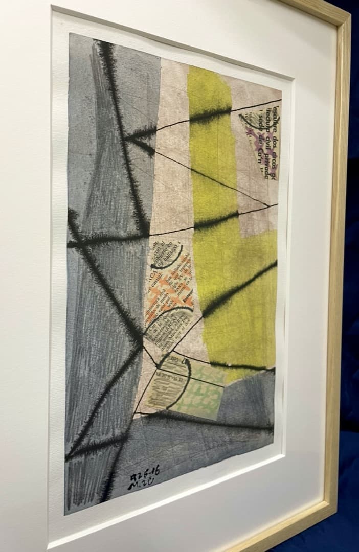 一点物◆ミズテツオ『無題』コラージュ 水彩 鉛筆 ペン 直筆サイン入り 額装 縦