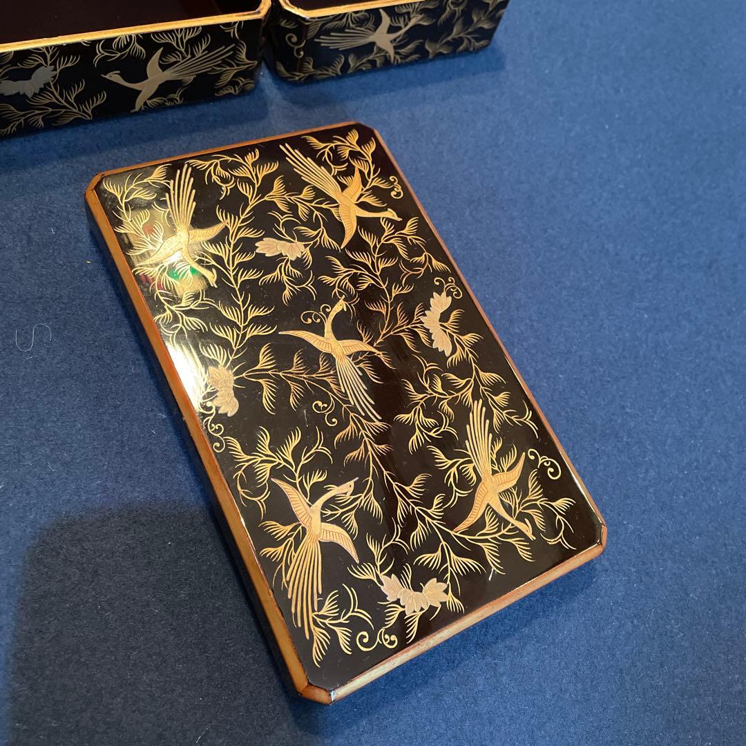 時代物「鳳凰に花唐草紋様 蒔絵」の『野弁当箱』共箱付 重箱 漆器