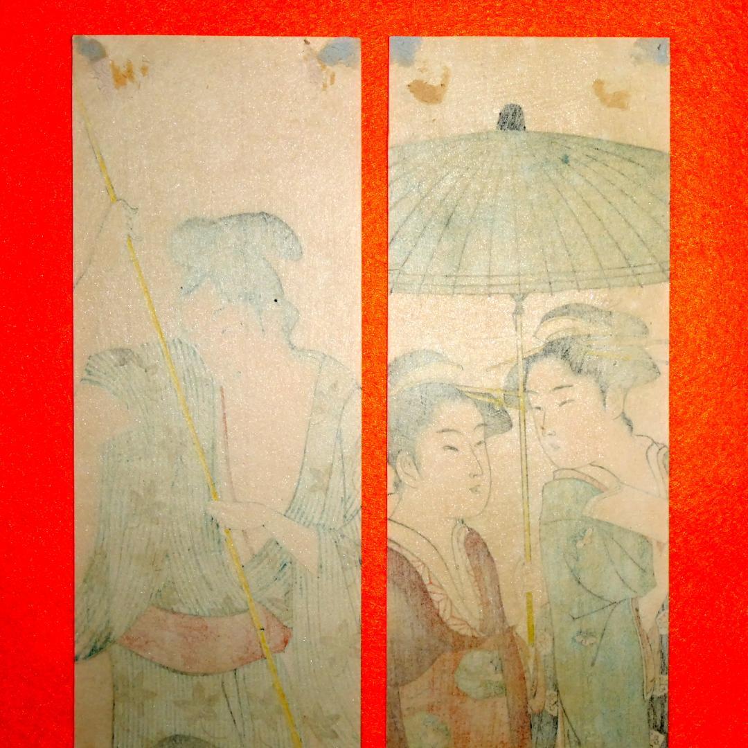 柱絵（短冊形） 浮世絵 4枚 美術品・アンティーク・コレクション