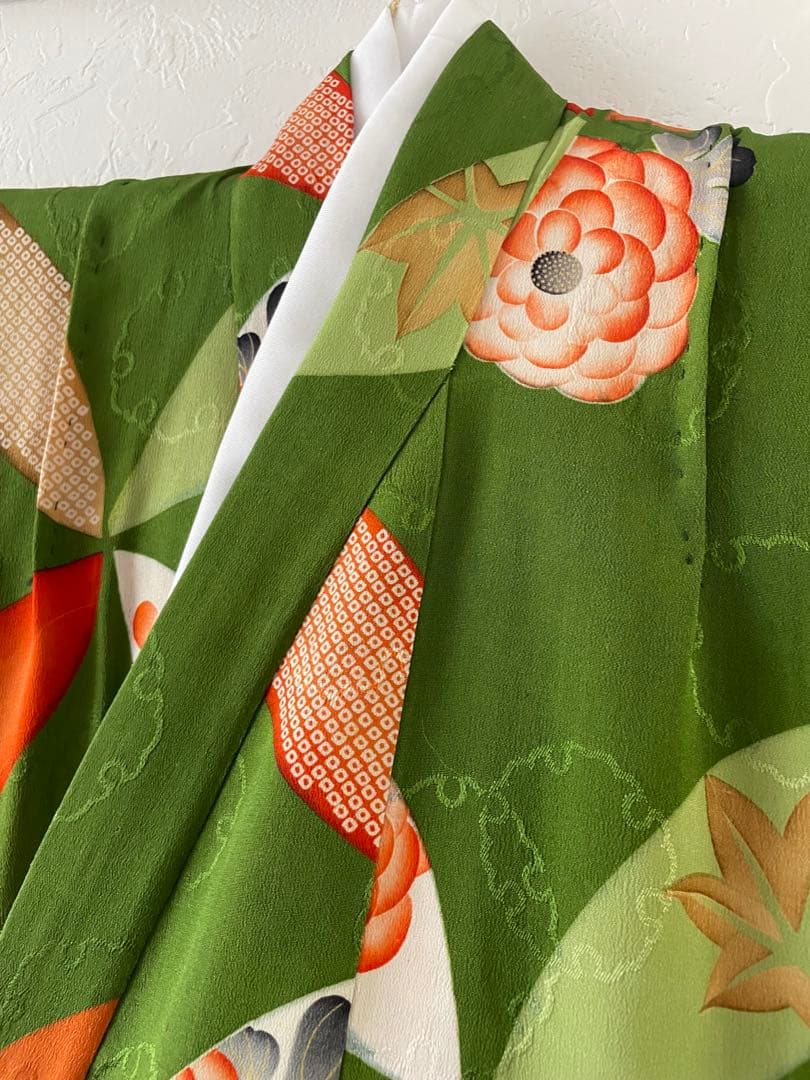 七五三　3歳　アンティークお着物セット　正絹　被布　髪飾り付き