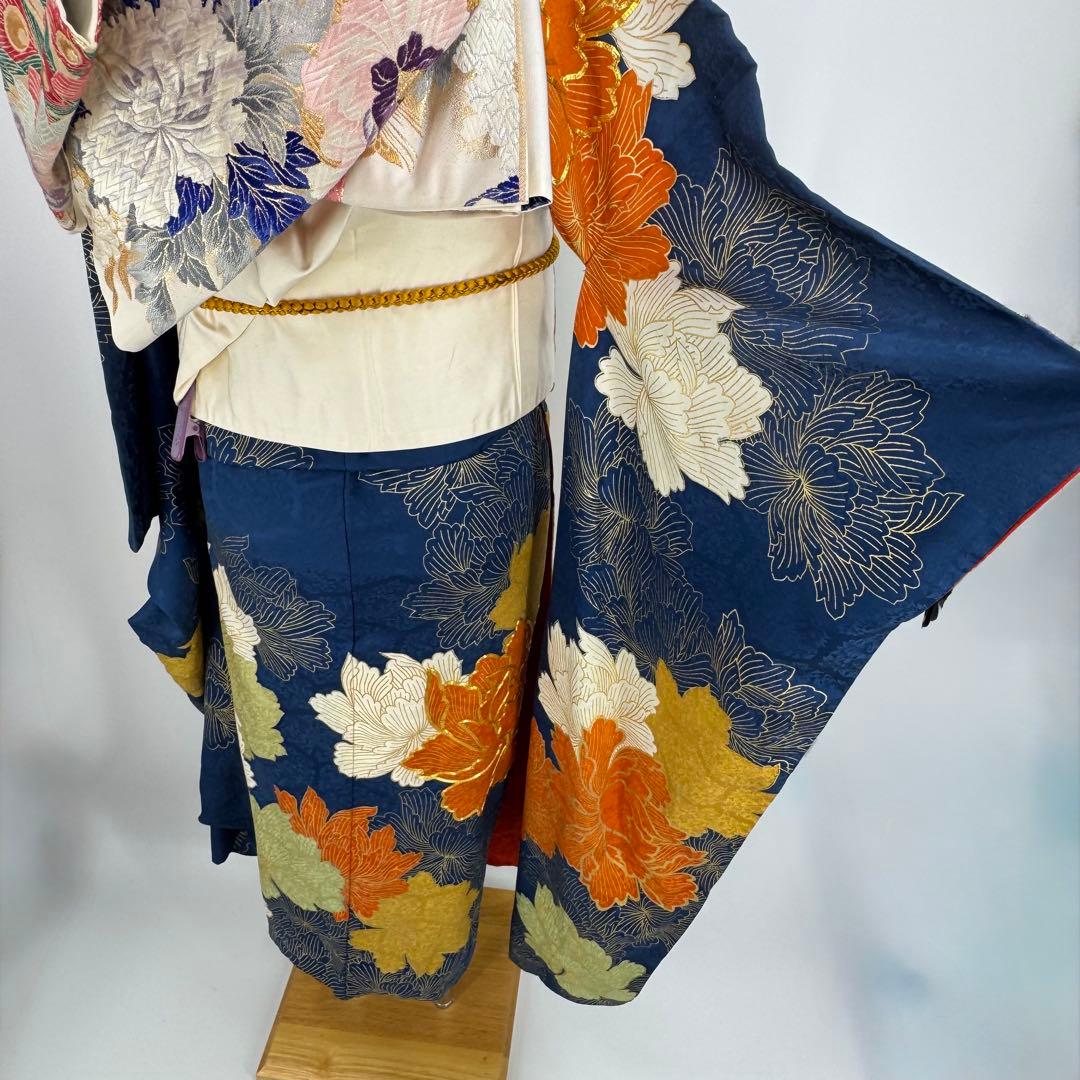 振袖フルセット 青系 成人式 結婚式 お祝い 金駒刺繍 豪華 金駒