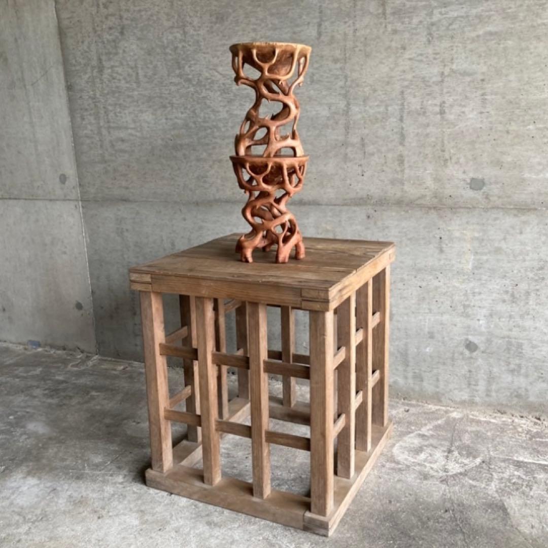 根卓 花台 香炉台 置物台 飾り台 盆栽 台座 オブジェ 木製 2点 レトロ