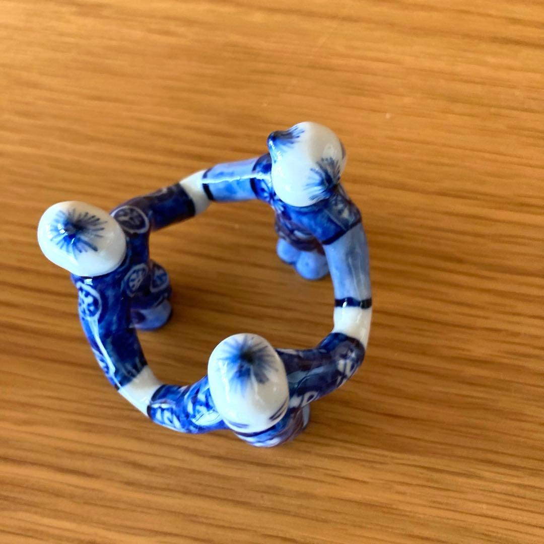 茶道具】蓋置 染付三つ人形 景雲造 京焼