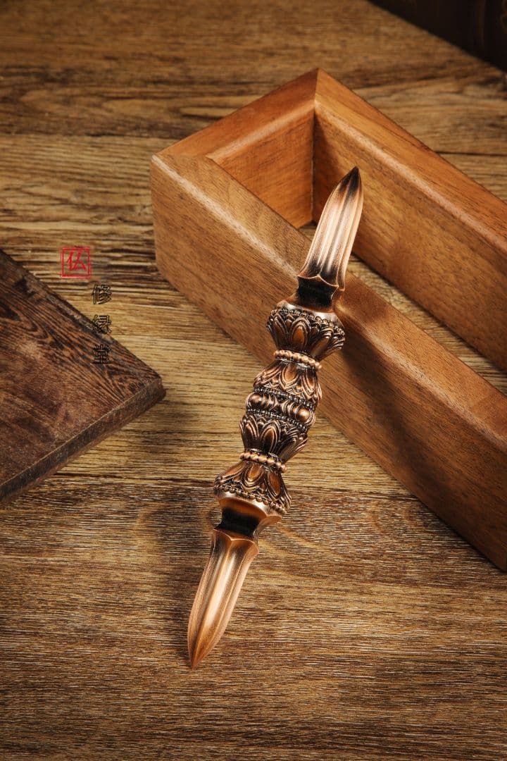 修縁堂】寺院用仏具赤銅色五大明王金剛盤 金剛五鈷杵 三