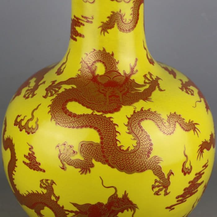 中国美術  パステル蒔絵五龍紋天球瓶  景徳鎮  装飾品 現代工芸品美術品 置物