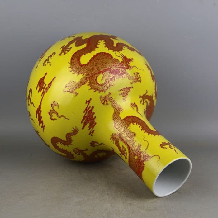 中国美術  パステル蒔絵五龍紋天球瓶  景徳鎮  装飾品 現代工芸品美術品 置物