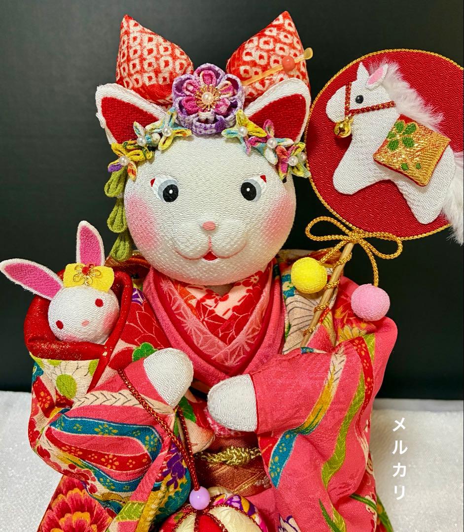 ねこの創作人形】まねき猫 ちりめん細工 縮緬細工 正月飾り 招き猫