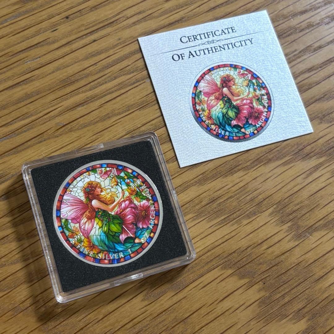 世界限定100枚】メイプル銀貨 妖精 ステンドグラス 2025 1オンス