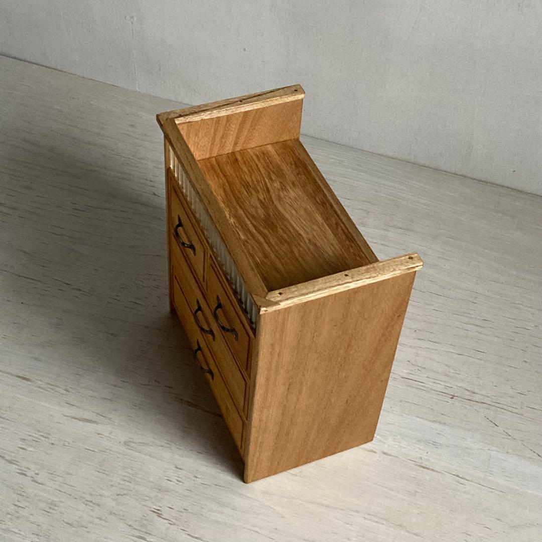 古い木製 4杯 小引き出し 小物入れ モールガラス