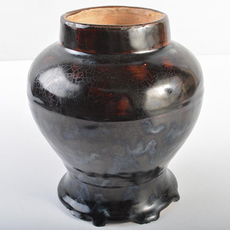 中国　磁州窯黒釉　花文瓶　V　R6028