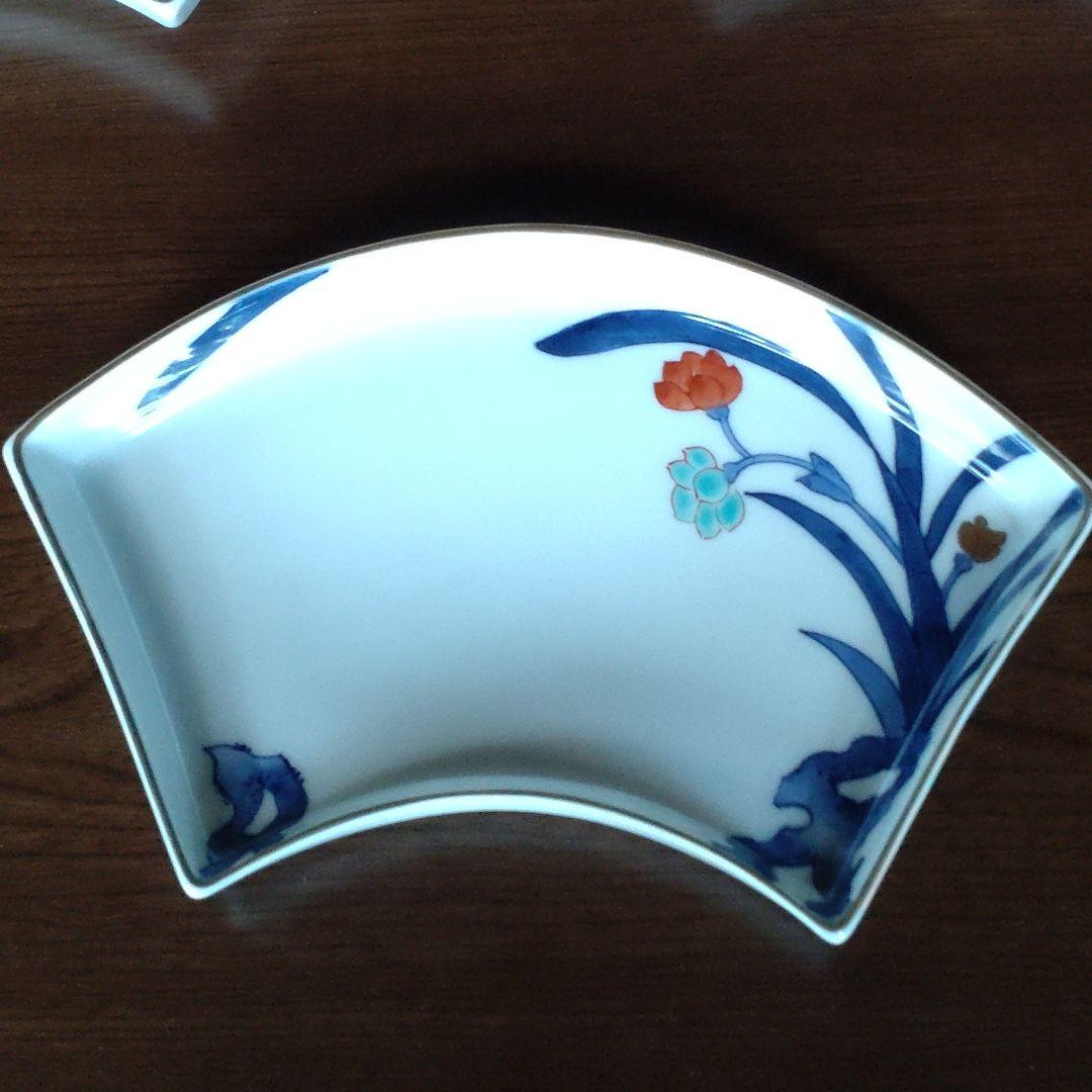 有田焼　金彩和蘭図扇型盛り皿　五客揃い