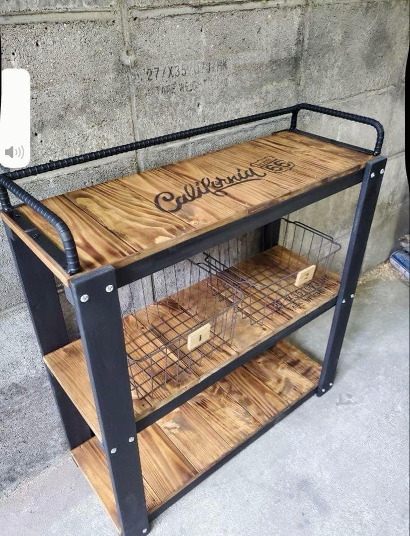 鉄筋バーラック　木製ラック　棚 収納　男前インテリア　インダストリアル 0115