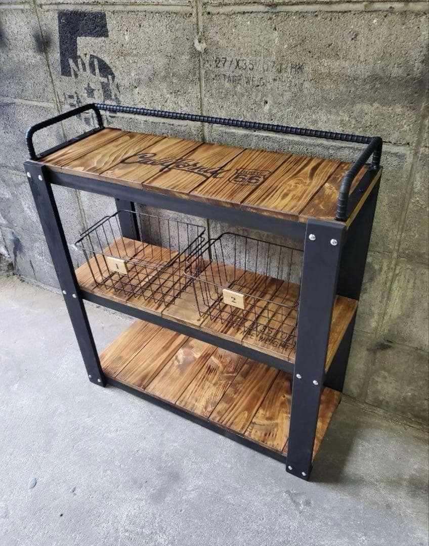 鉄筋バーラック　木製ラック　棚 収納　男前インテリア　インダストリアル 0115