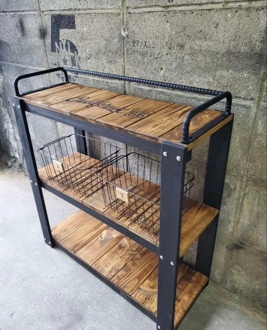鉄筋バーラック　木製ラック　棚 収納　男前インテリア　インダストリアル 0115