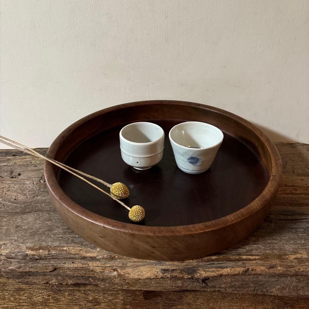 味の良い丸盆　その11 丸盆　くりぬき盆　木地盆　アンティーク　古道具検:李朝