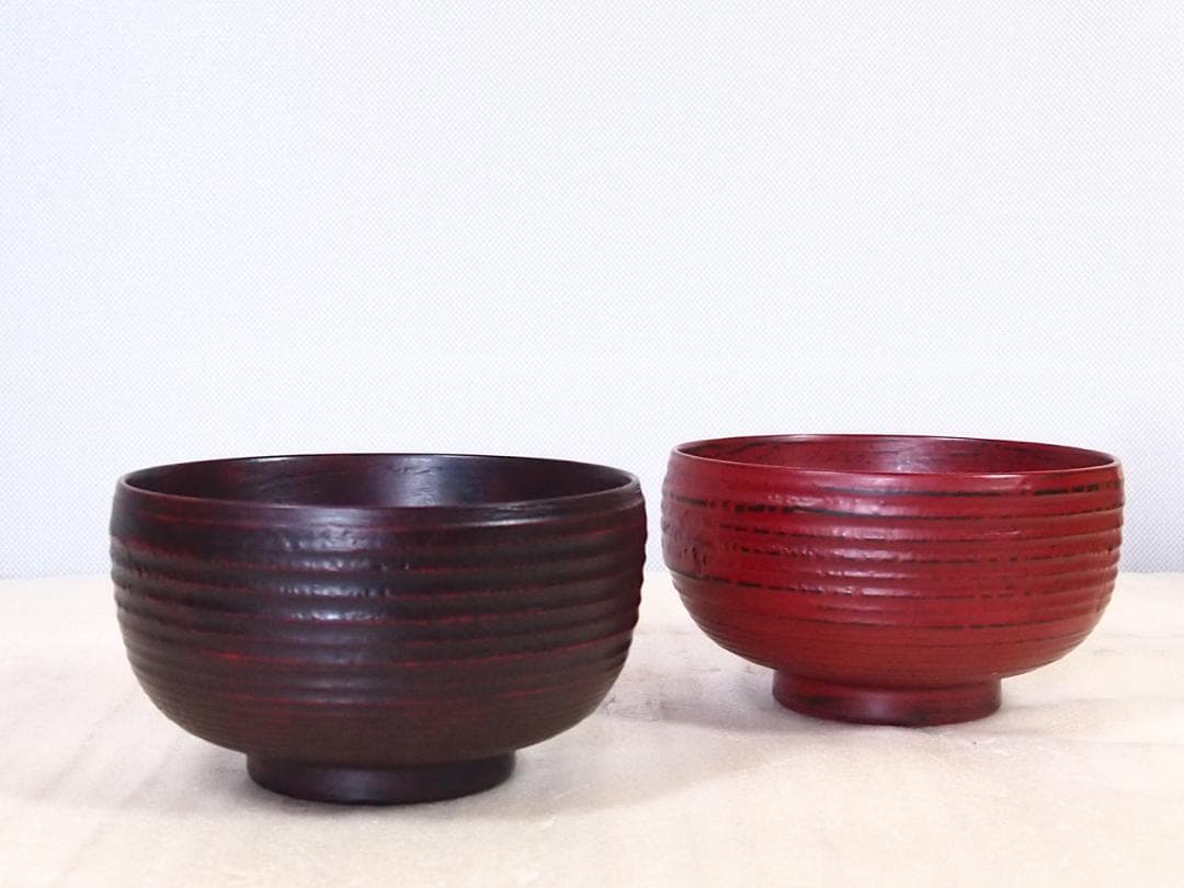 【未使用】越前漆器 五代目錦壽 山岸厚夫作 荒挽汁椀2客 根来/曙 雑煮椀 漆器