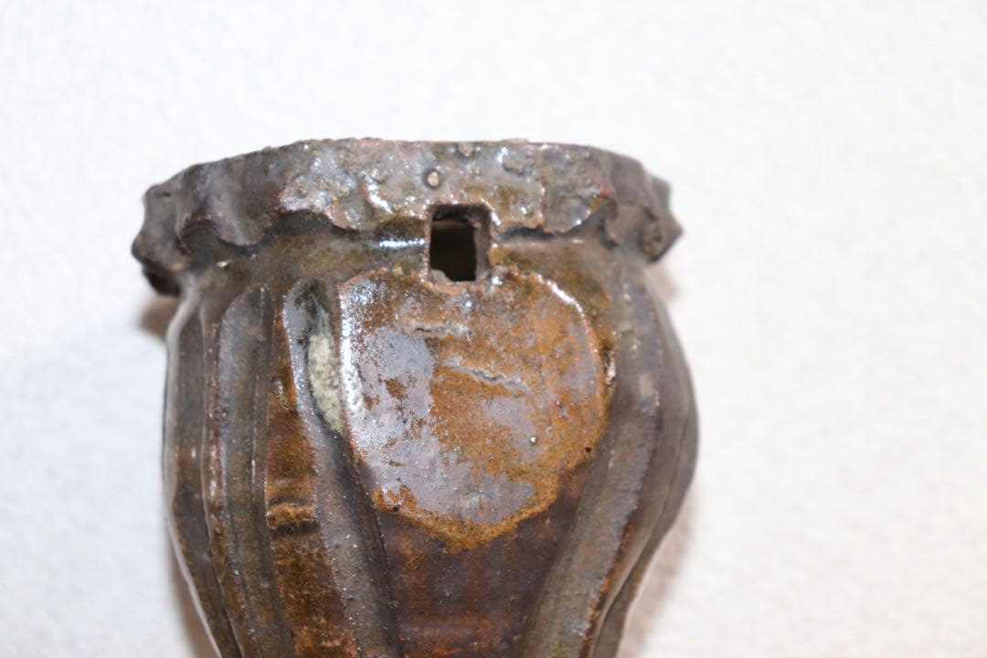 江戸中期　古萩　竹の子掛け花入　壁がけ　茶道具　送料込み250901