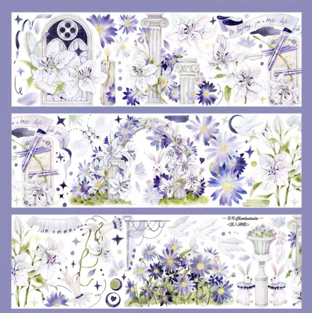 巻売 491☆ 海外 マスキングテープ マステ PET 装飾 花 蝶 銀ホロ