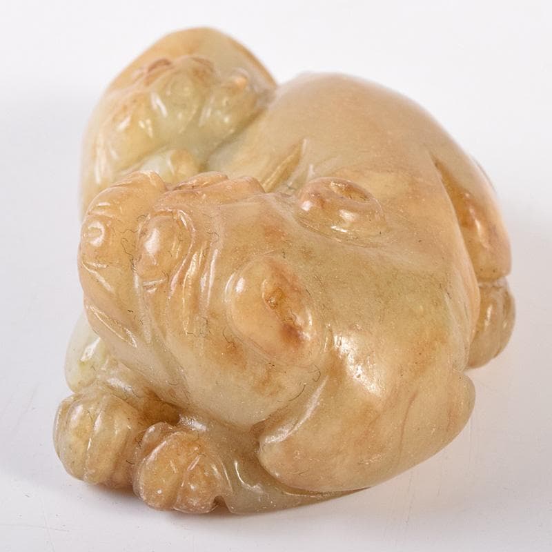 中国 玉石彫刻 神獣 根付 紙鎮 置物 C 8130E
