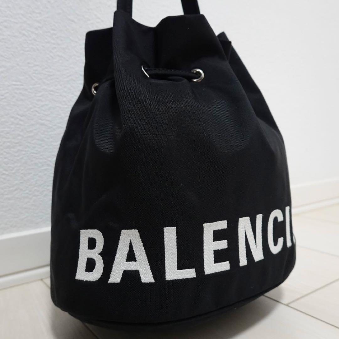 バレンシアガ　ウィール ドローストリングバケット　ハンドバッグ　ナイロン　黒　S