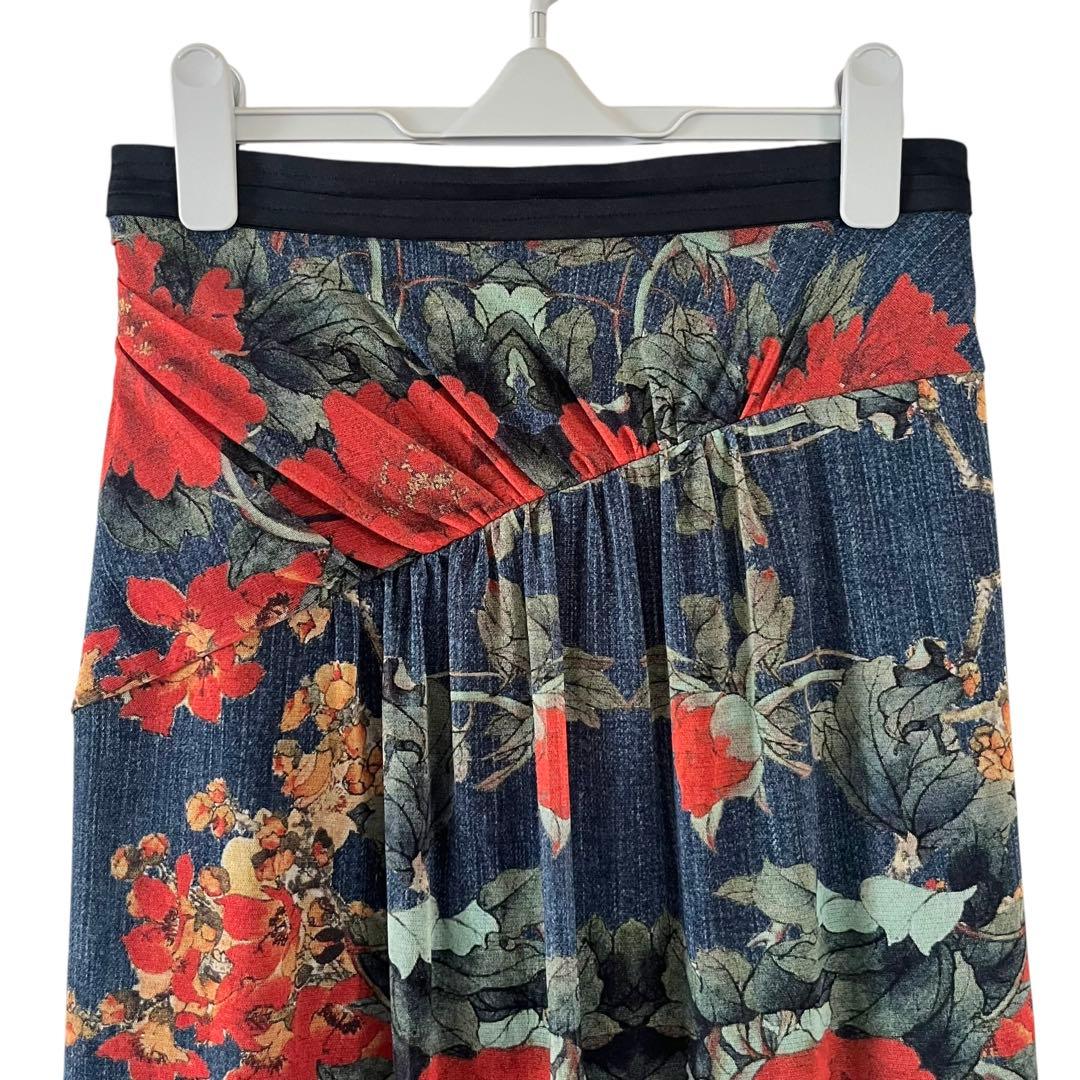 00s VIVIENNE TAM 花柄 パワーネット スカート 朱 モード コア