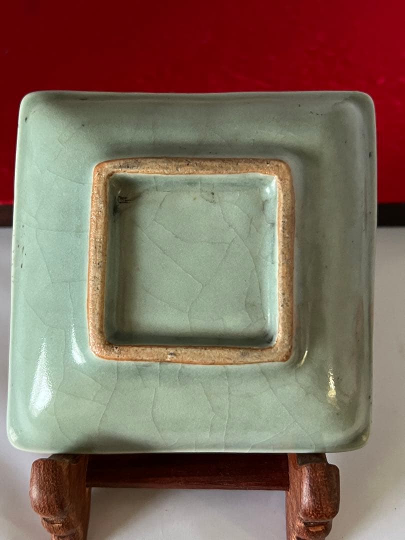 中国　冰裂貫入四方皿　宋時代　木箱付き XG5-5