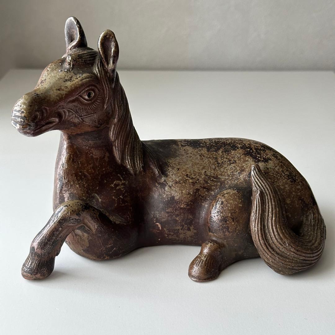 備前 置物 馬 古備前焼伏馬置物