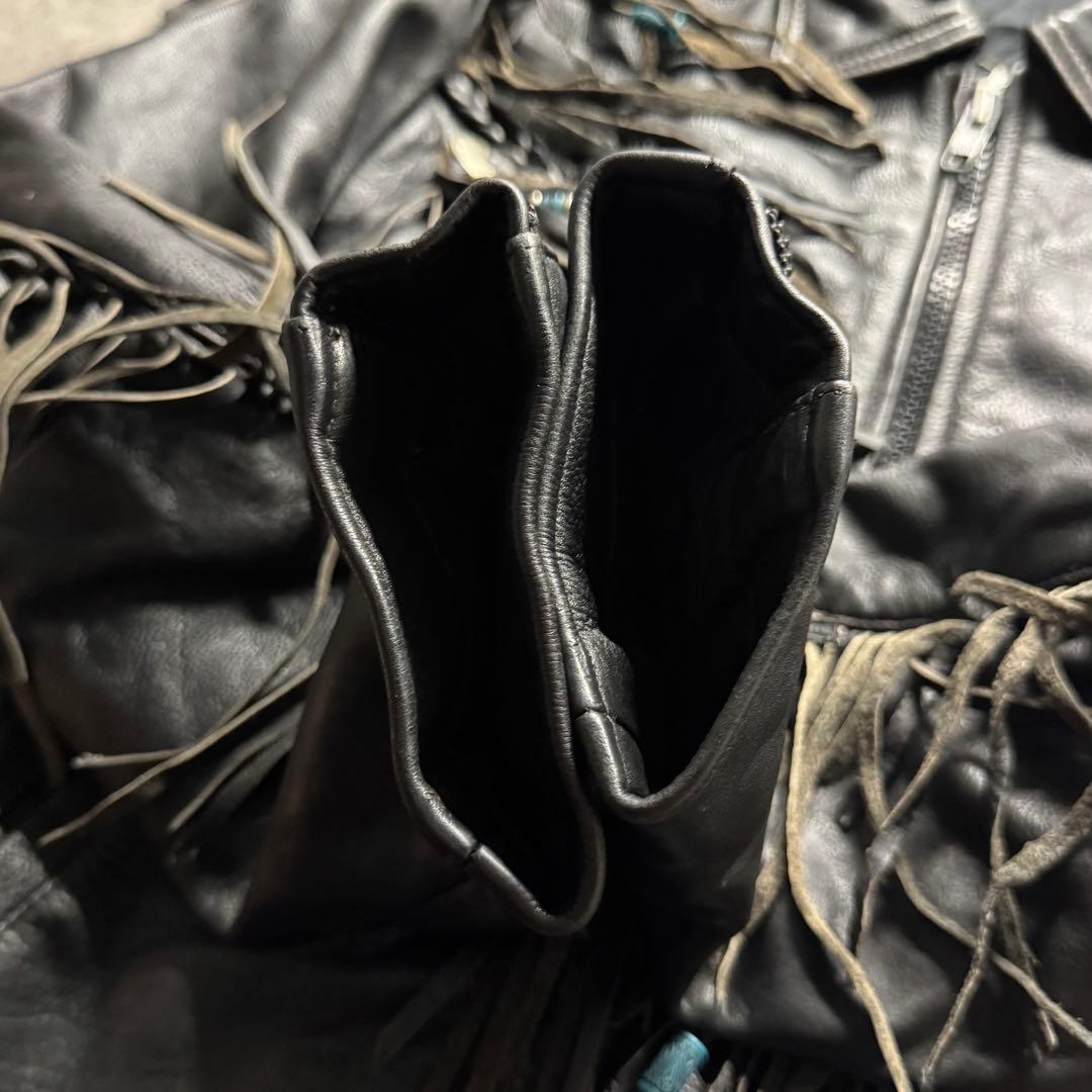 希少】ライダースジャケット L フリンジ ギミック ペイント コンチョ