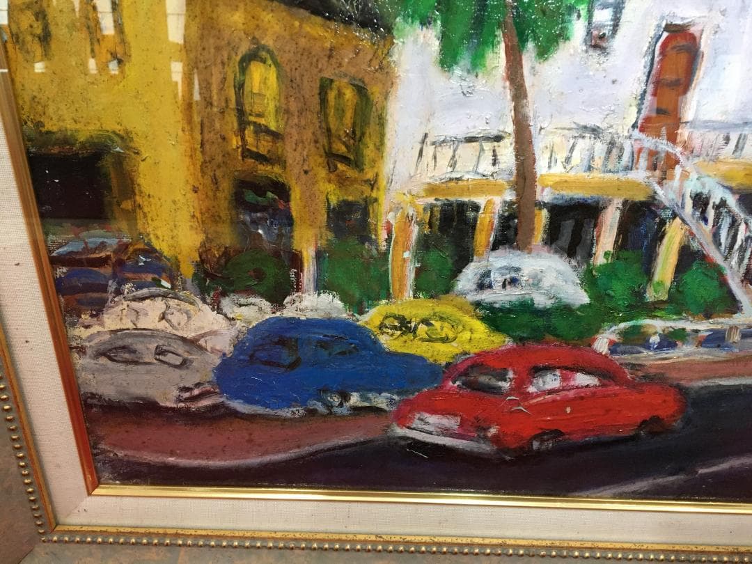 絵画 油彩画 直筆 二紀会同人 山崎朔三 港の近く ホノルル 額装