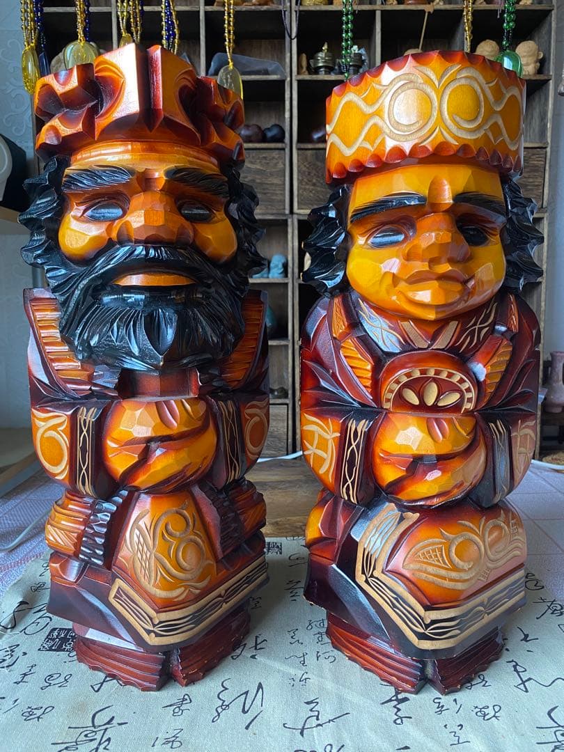 特大 アイヌ 木彫り人形 2体セット 夫婦 ニポポ人形 木製 伝統工芸品