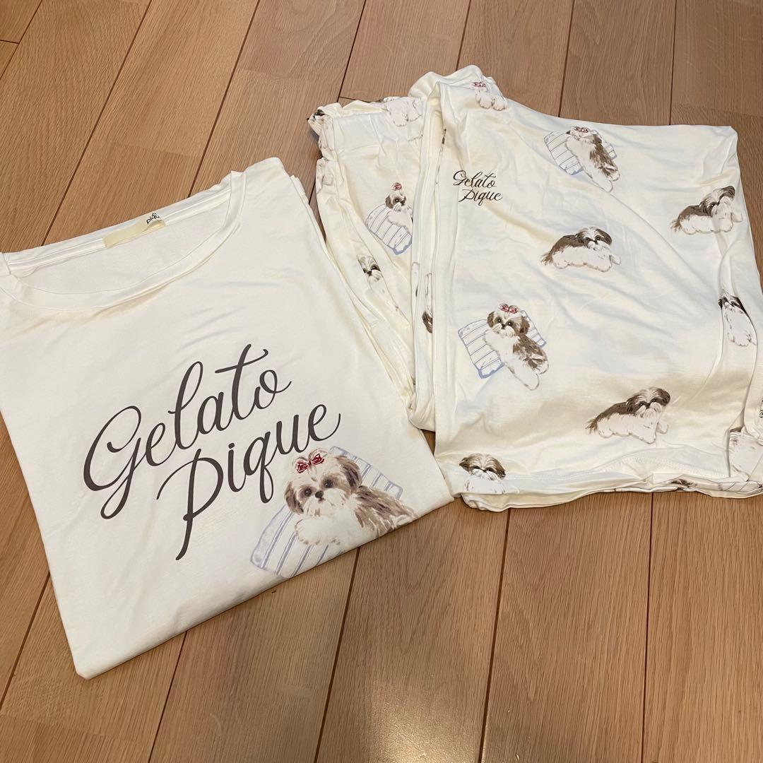 新品　ジェラートピケ　シーズー　犬　セットアップ　パジャマ　ルームウェア　白色