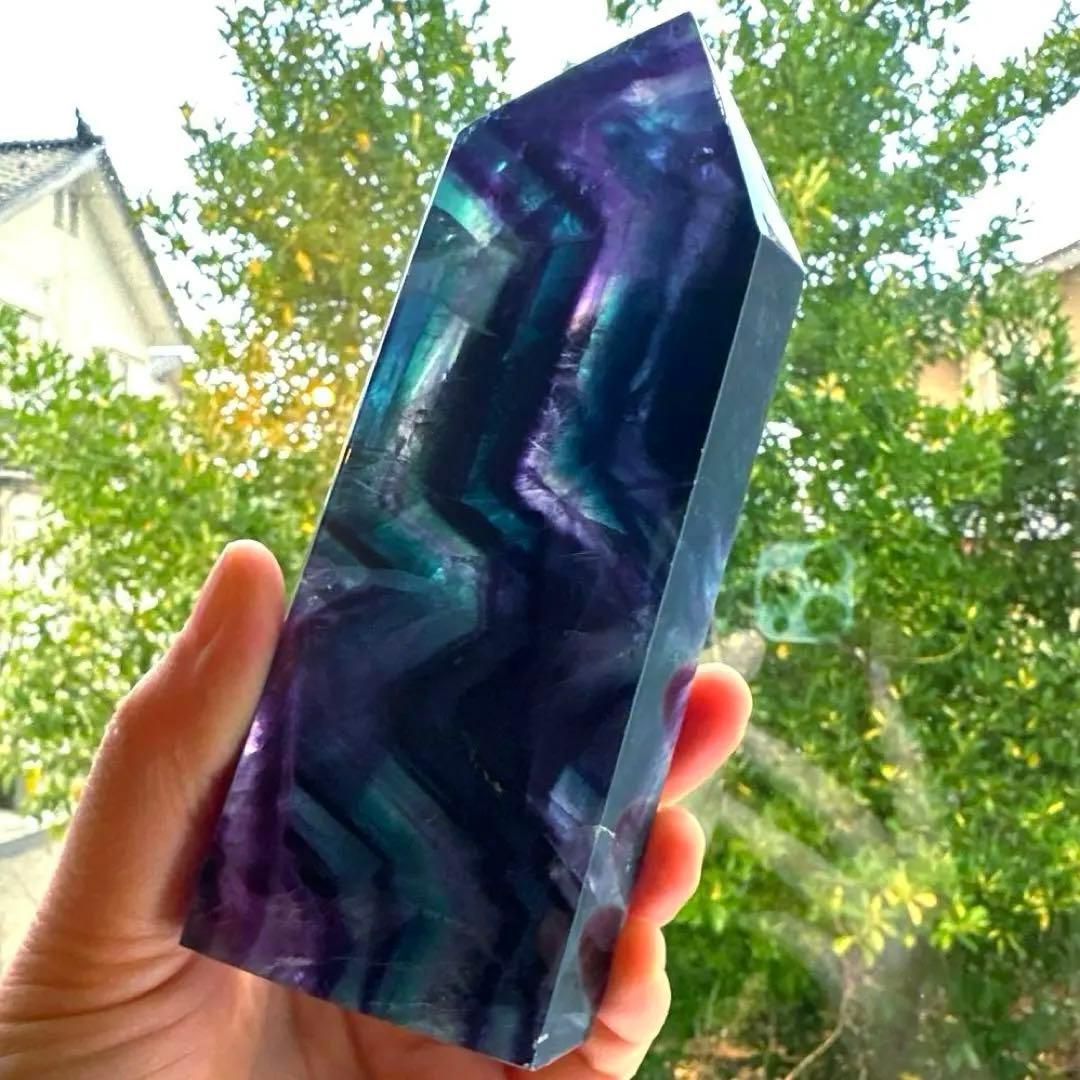 ブルーフローライト タワー 13.2㎝ フローライト 青 透明感 虹 ブルー