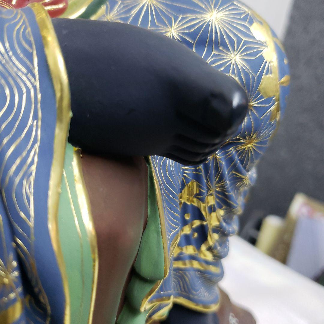 Bフライデー蔵出し特価希少台座極彩色錐金 不動明王半跏像7寸楠材高さ