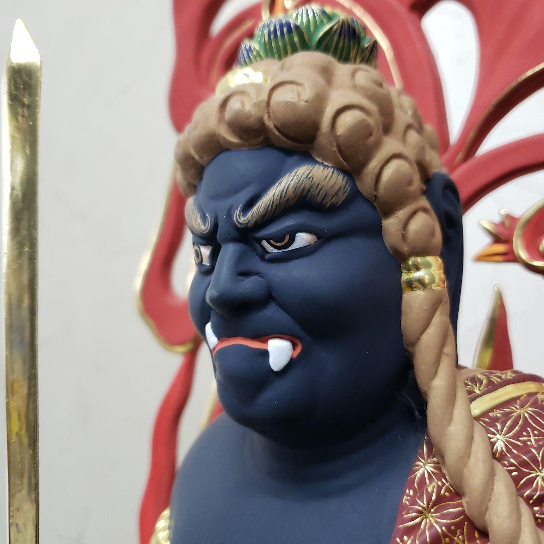 Bフライデー蔵出し特価希少台座極彩色錐金 不動明王半跏像7寸楠材高さ