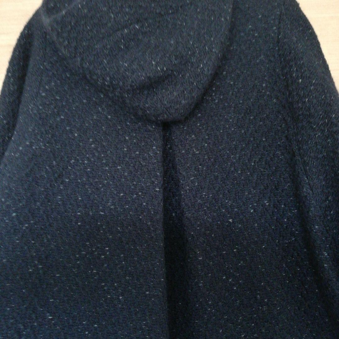 名作 日本製【ハリラン BLUEBLUE】ウール100%ラップマントコート 紺