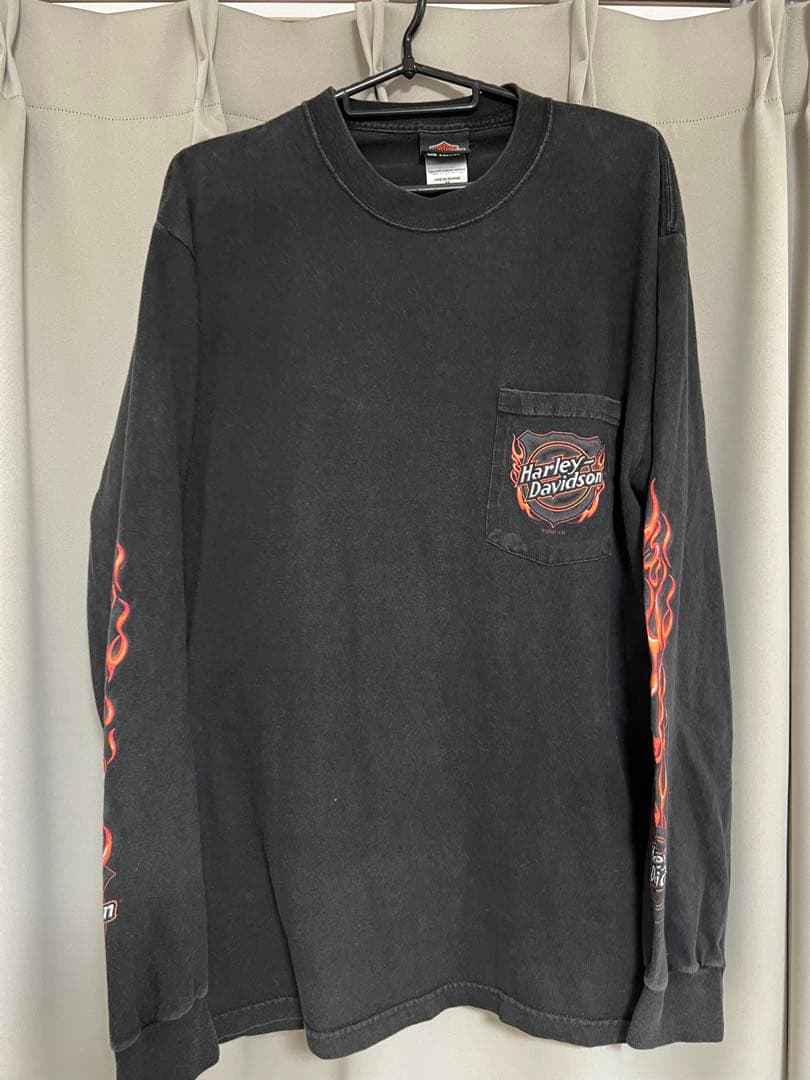 USA製ハーレーダビッドソン 袖フレイム ロンt ポケット付き 入手困難