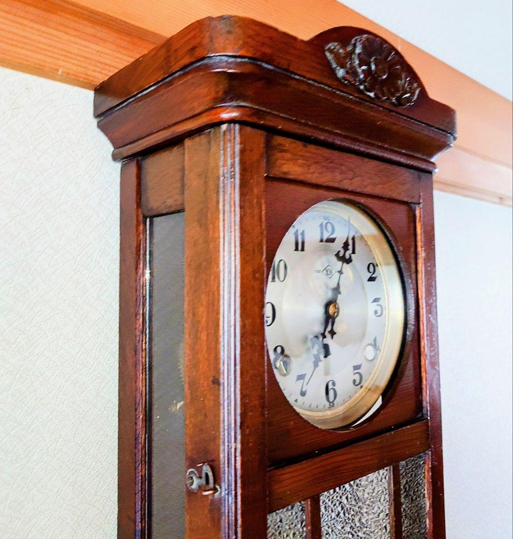 〈完動・美品〉菱Y・N印　大正浪漫ダイヤ硝子 スリゲル宮型ゼンマイ振り子時計