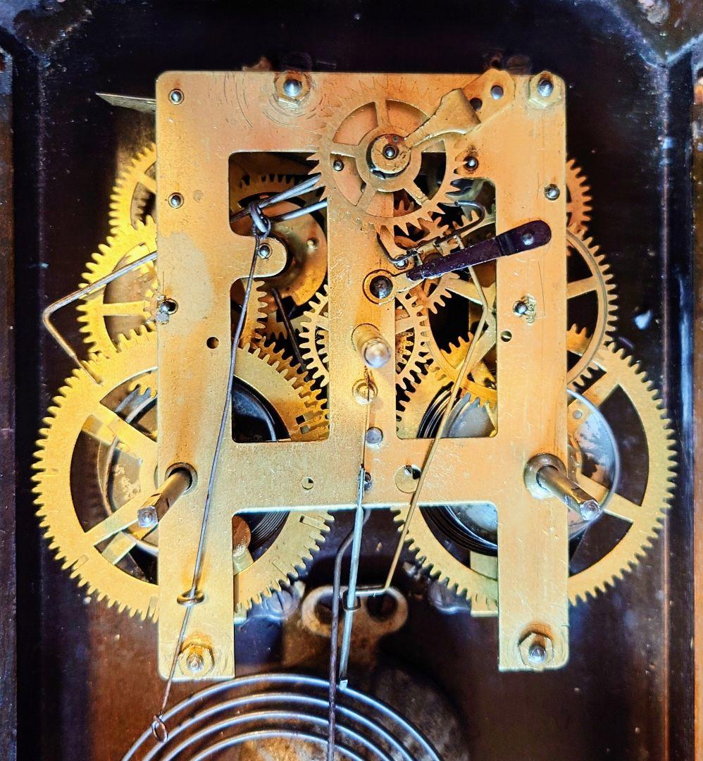 〈完動・美品〉菱Y・N印　大正浪漫ダイヤ硝子 スリゲル宮型ゼンマイ振り子時計