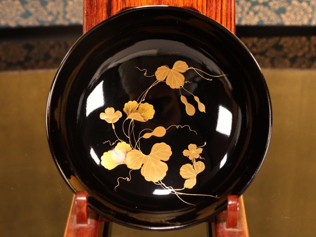 BK411 時代輪島塗 瓢箪図金蒔絵 吸物椀 二客 木製 茶道具 懐石 会席