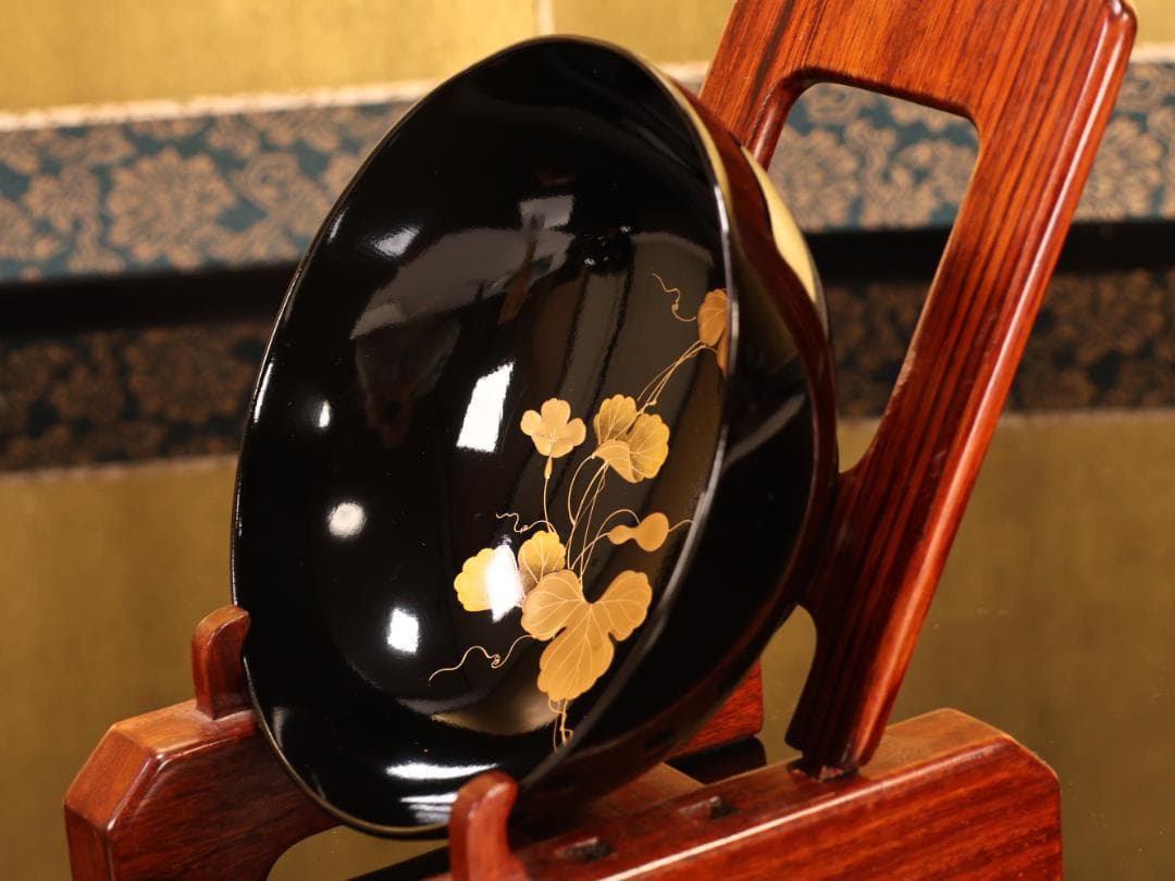 BK411 時代輪島塗 瓢箪図金蒔絵 吸物椀 二客 木製 茶道具 懐石 会席