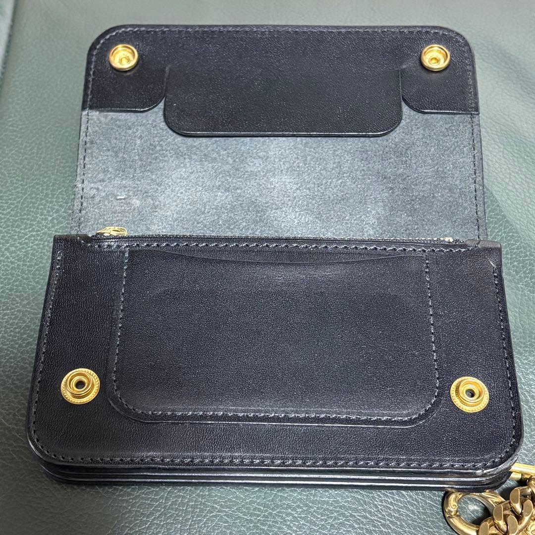 ブラックレザー トラッカーズウォレット　真鍮チェーン付き