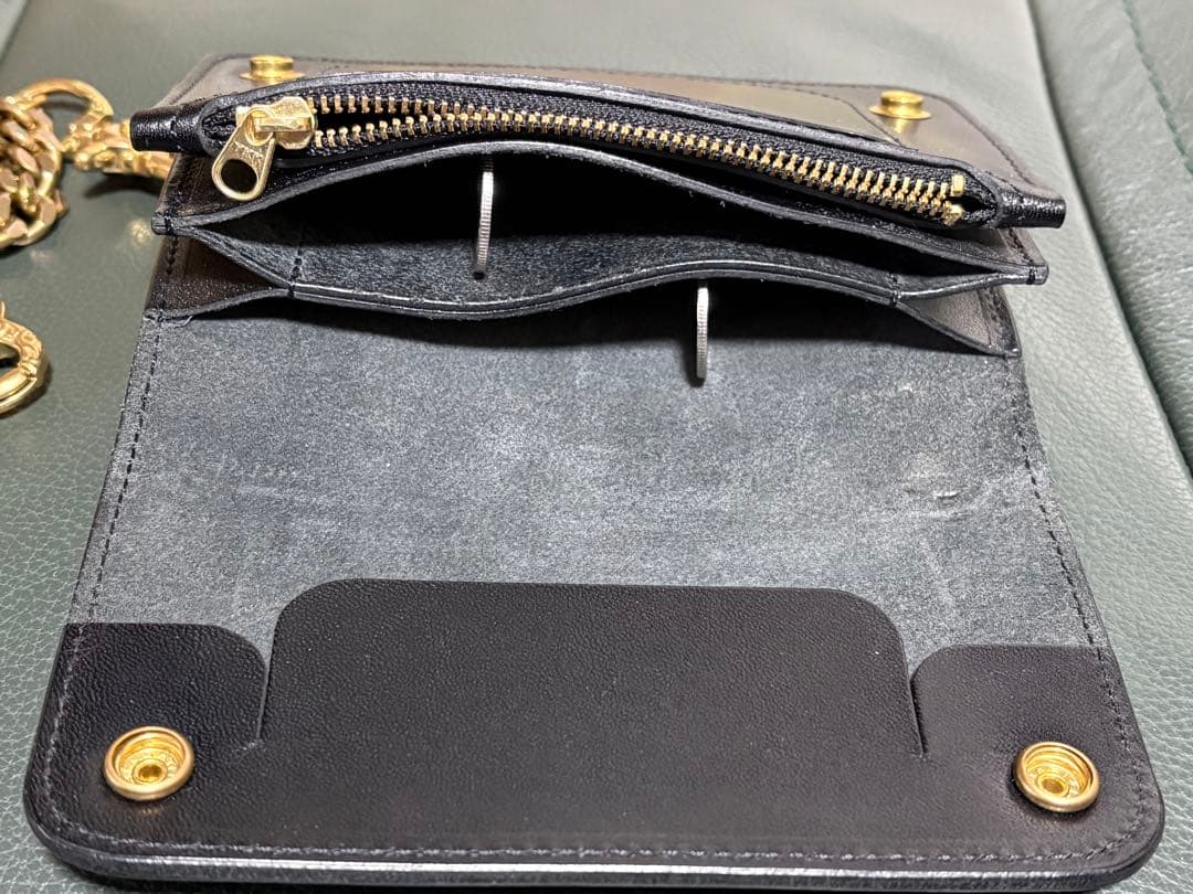 ブラックレザー トラッカーズウォレット　真鍮チェーン付き