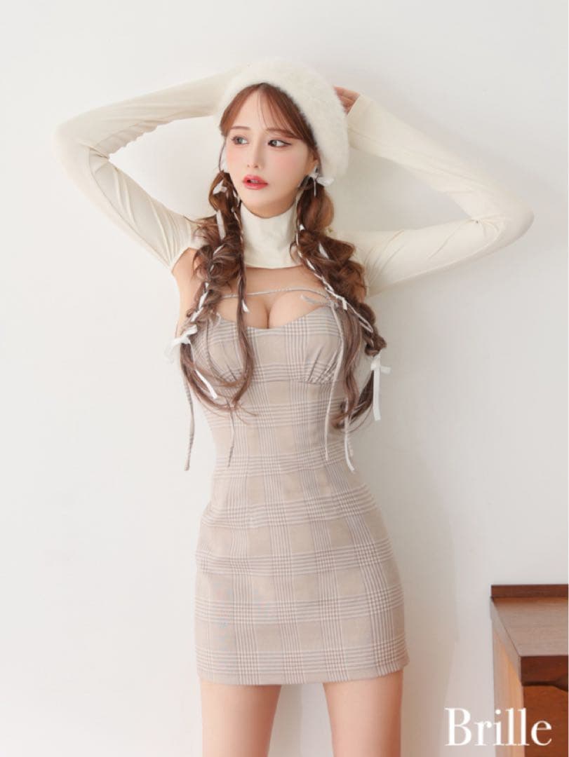 Brille ベージュ チェック柄 ドレス Sサイズ　れみれみ