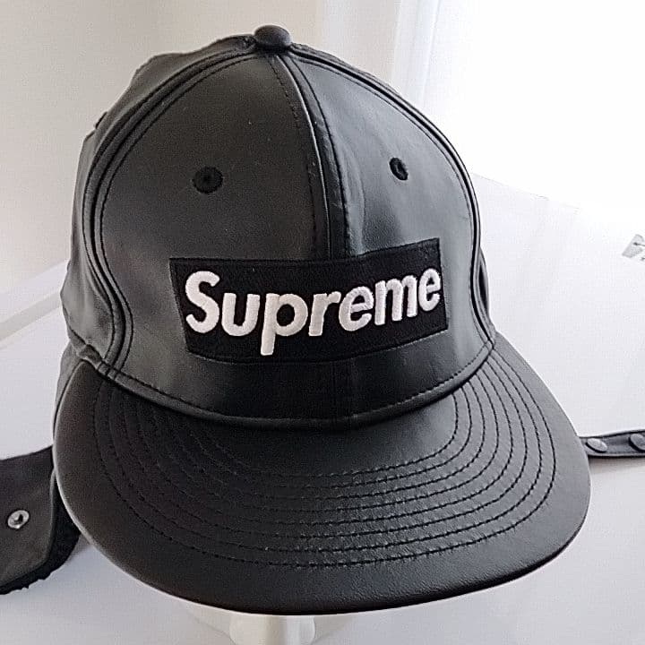 Supreme ブラック レザー ベースボールキャップ