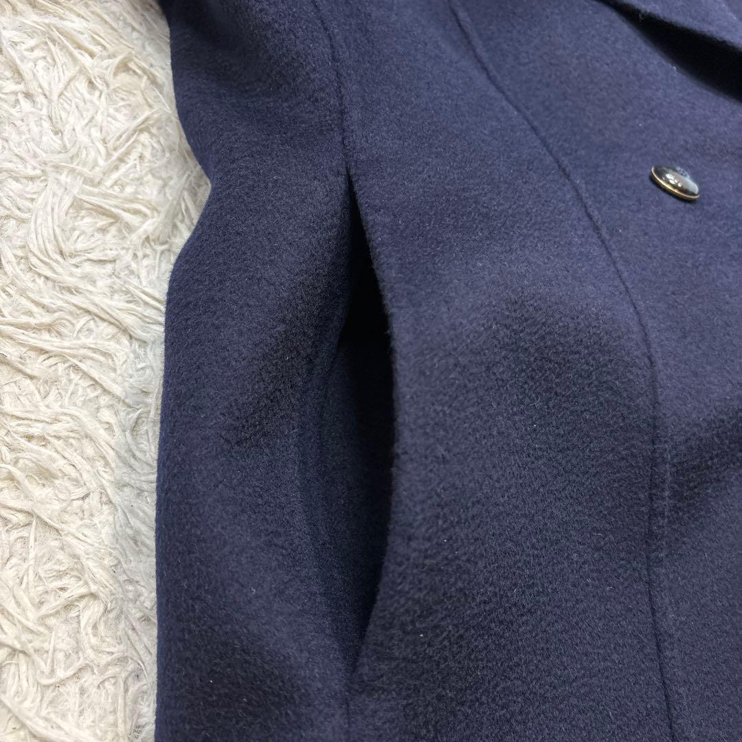 超美品☆未使用級【レリアン】カシミヤ100% 紺 ダブルチェスター 13 XL 美