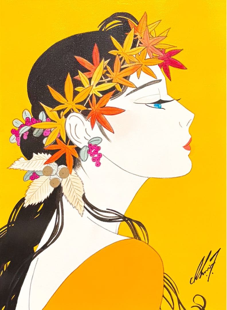 F4号】手描き油彩画 鶴田一郎 額縁 未使用額 サイン 落款 ノエビア