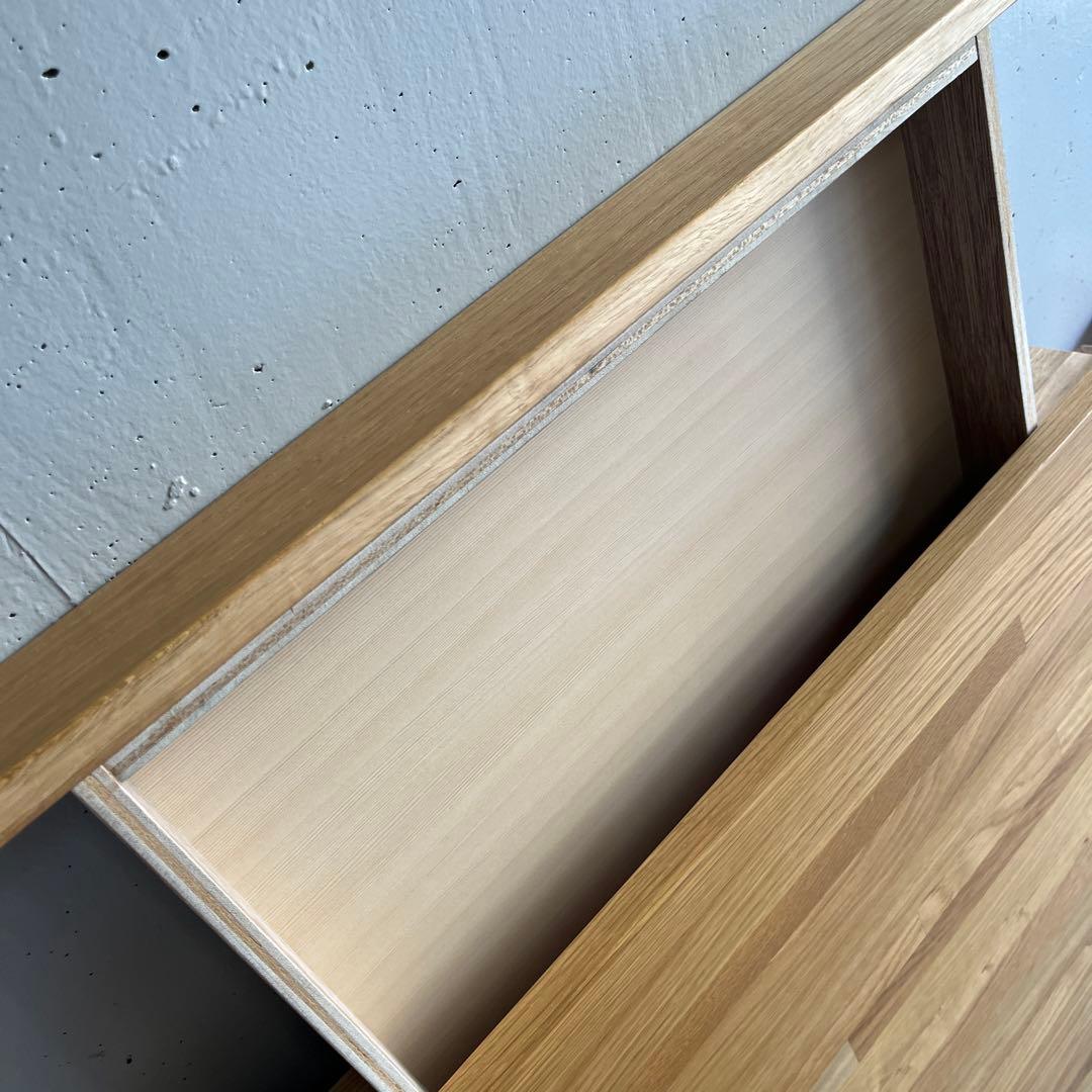 美品★無印 木製テーブル 引出付 節あり　幅８０ｃｍ・オーク材