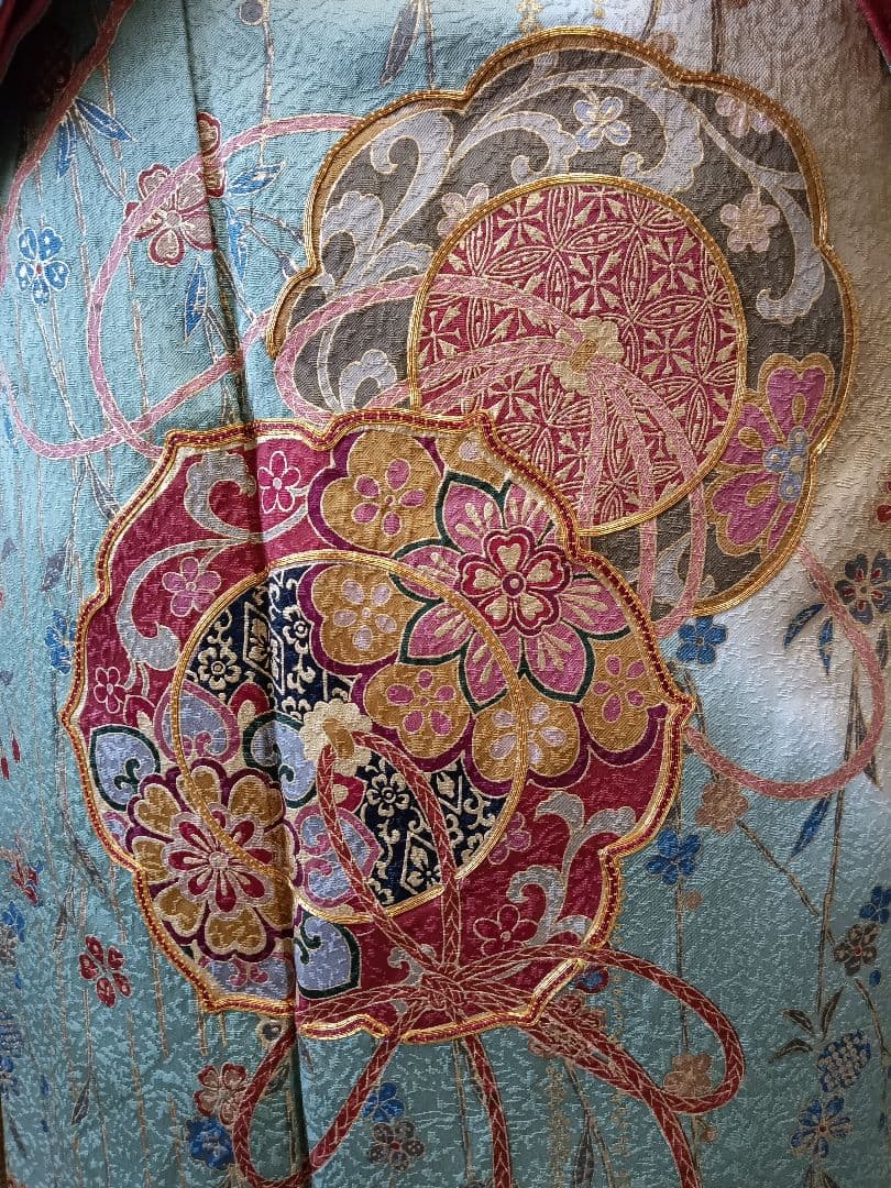 振袖 緑と金のグラデーション 花柄 金駒刺繍 金彩 J-9