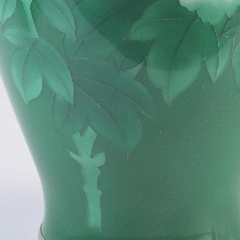 七宝焼 緑釉 牡丹文 花瓶 唐木台付 V 9324 花瓶 陶芸