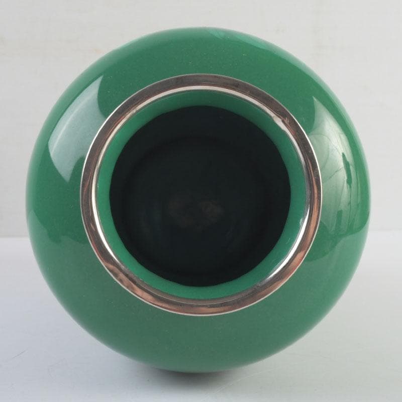 七宝焼 緑釉 牡丹文 花瓶 唐木台付 V 9324 花瓶 陶芸